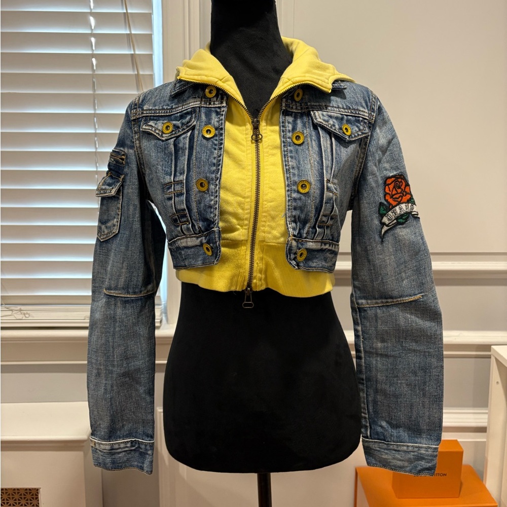 Y2K Cropped Denim Jacket with removable hood